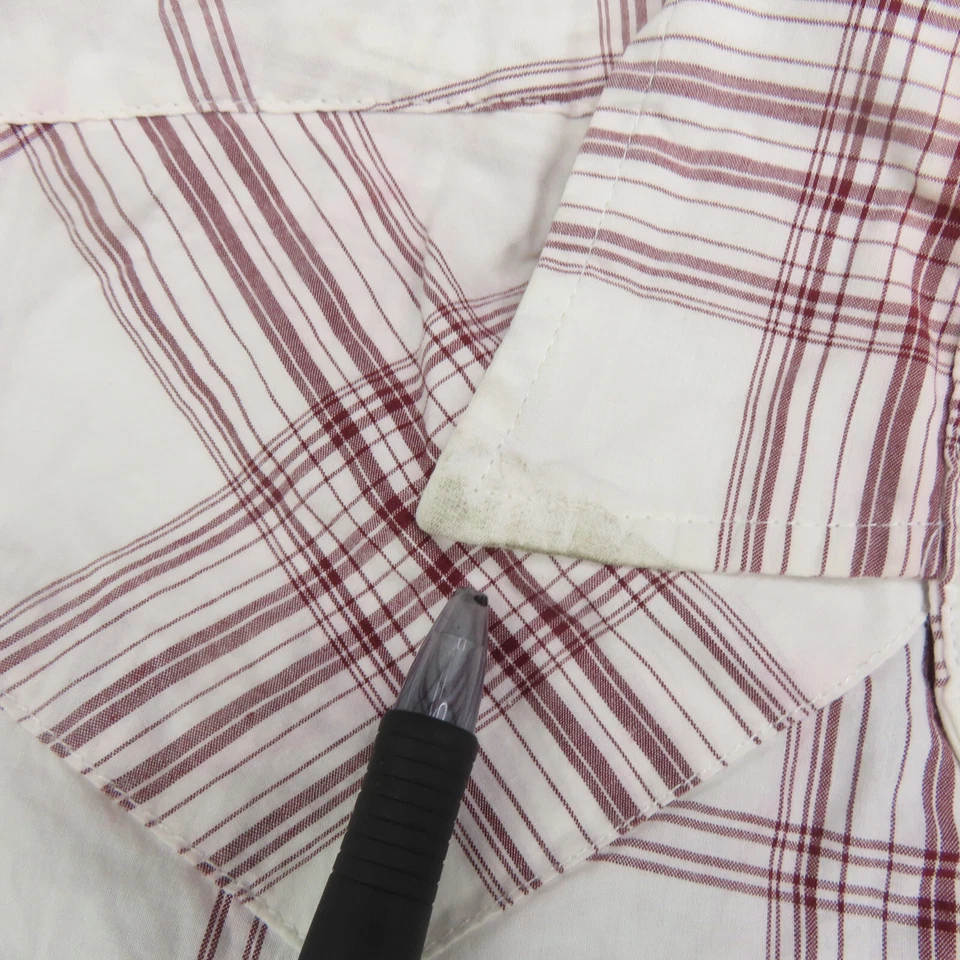 Camisa Fenton Adulto Pequeña Blanca y Marrón A Cuadros A Presión Con Botones Manga Corta Western Foto 2 de 4