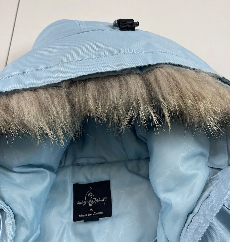 Chaqueta Baby Phat Mujer Talla Mediana Plumón Relleno de Plumas Azul Imitación Piel Borde Cálida Foto 4 de 4