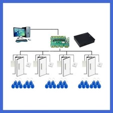 4-Door RFID Access Control System with Cabinet/RFID Reader/Exit Button/Key FOBs
