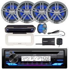 JVC Marine Bluetooth CD Receiver, XM Tuner, Accessories, 4x 6.5" 180W Speakers