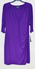 Ralph Lauren Dress Purple V Neck Flattering Fit Nice lines Amelia PRP Plus New