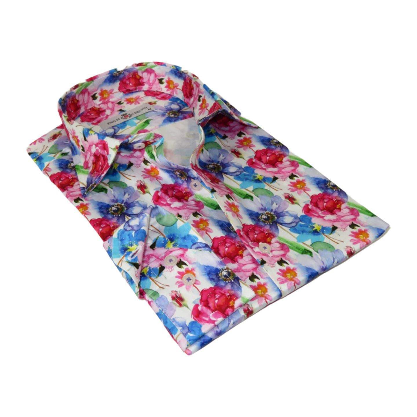 Мужская спортивная рубашка EMILIO CERUTTI из 100% хлопка с длинными рукавами #EMC9 разноцветного красного цвета в цветочек