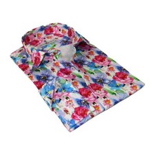 Camisa deportiva para hombre EMILIO CERUTTI 100 % algodón mangas largas #EMC9 multi roja floral