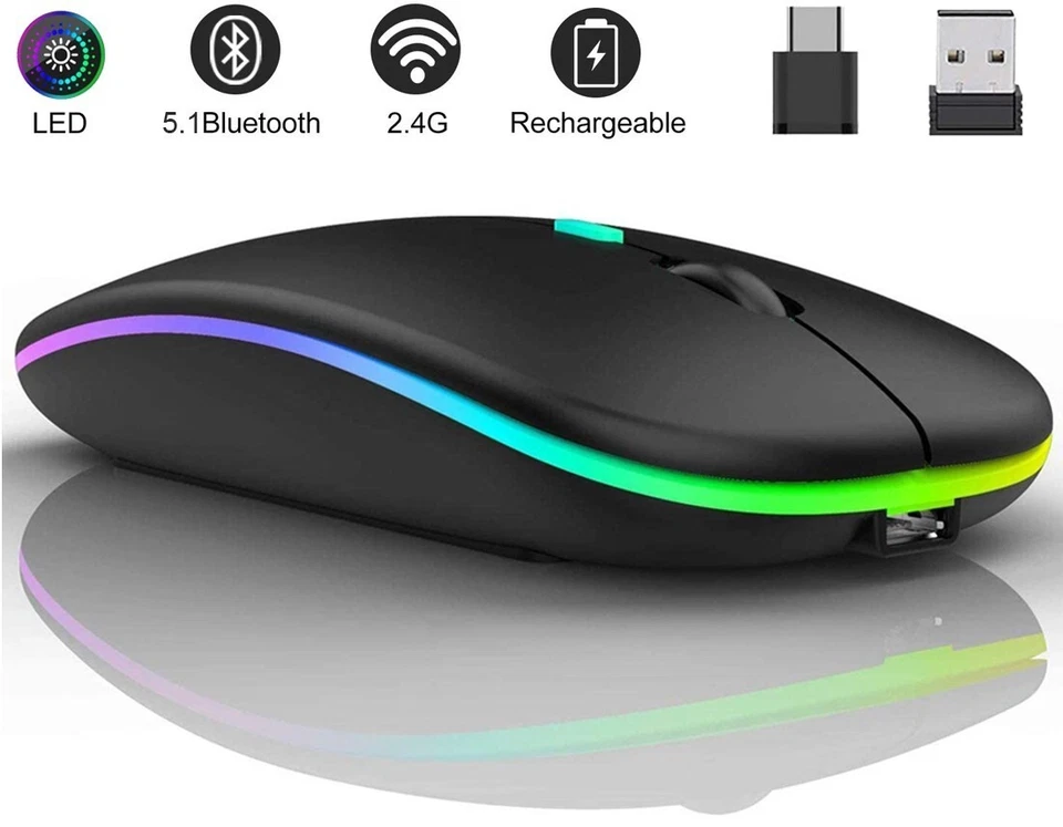 wireless Mouse Bluetooth and 2.4GHz Dual Modes Rechargeable RGB Ergonomic - Image 3 of 3