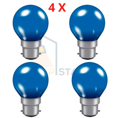 4x blaue Crompton farbglasierte runde 15W B22 Deko Party Glühbirne Lampe