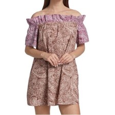 Free People Womens Sophie Printed Off The Shoulder Dress Light Combo Size M NEW