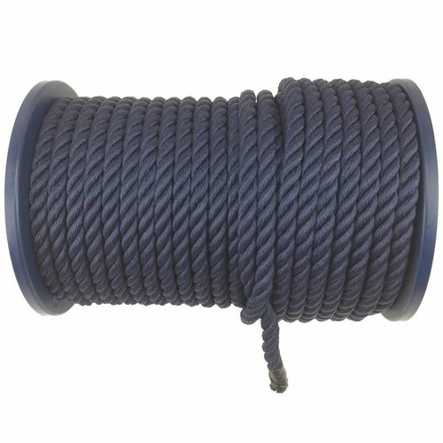 12mm Navy 3 Strand Nylon Anchor Rope x 70m On A Reel With Head Sealed Ends - Picture 3 of 6