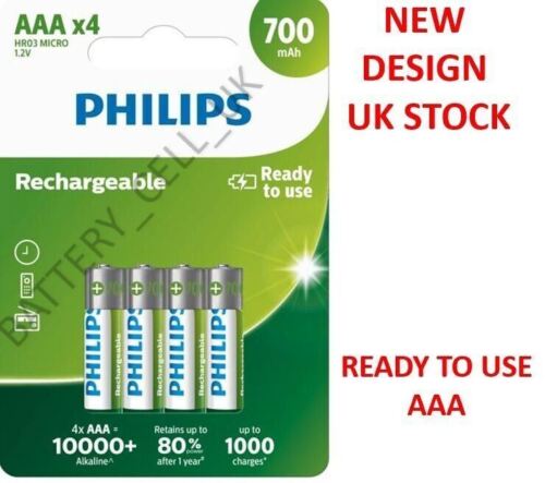 4x PHILIPS 700mAh AAA RECHARGEABLE BATTERIES READY TO USE CORDLESS PHONE SOLAR - Picture 1 of 1