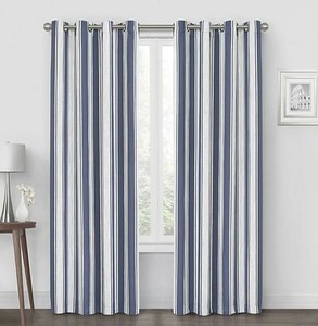 Quinn Stripe 84-Inch Grommet Blackout Window Curtain Panel in Navy | eBay