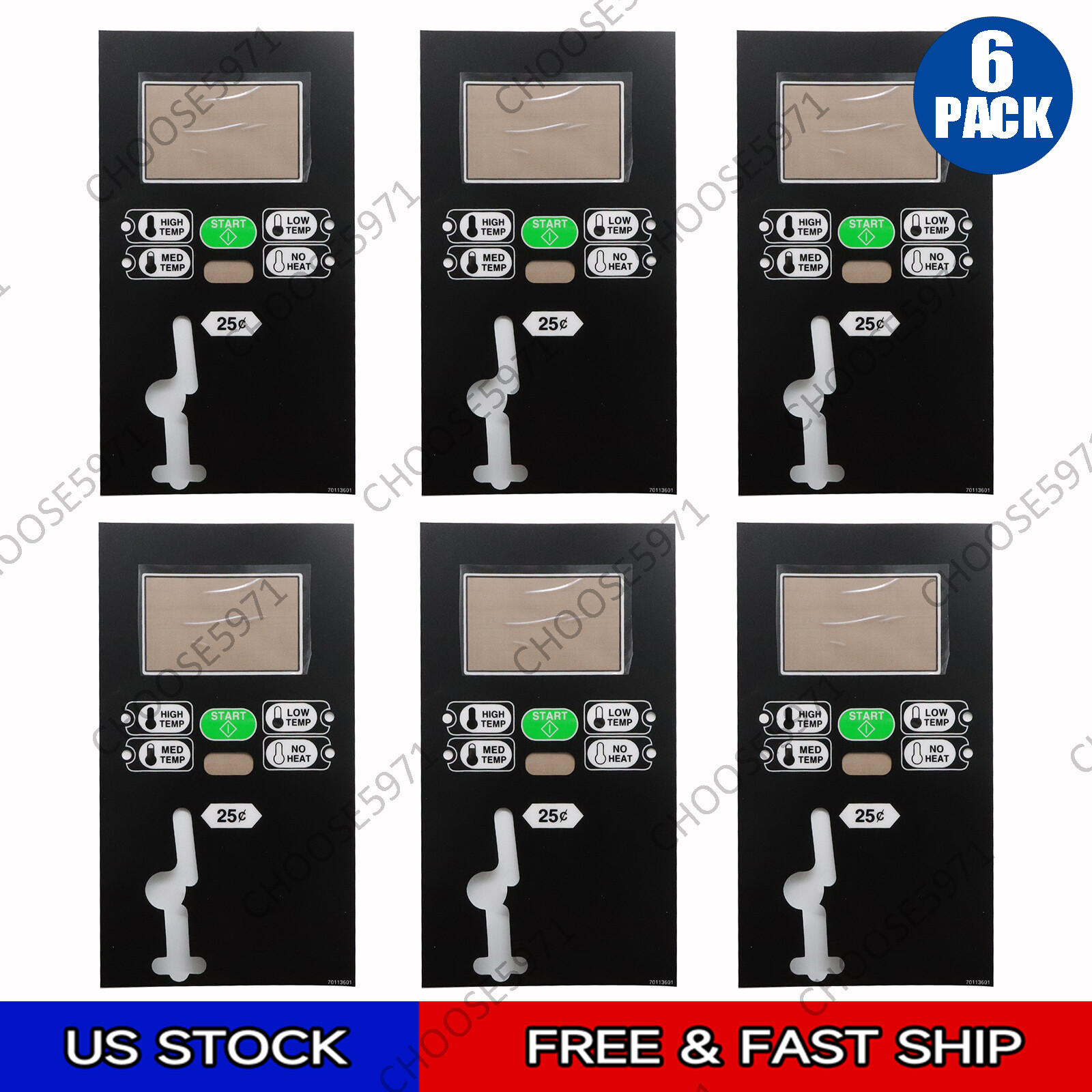 6PACK 70113601 NEW OVERLAY EC TEXT 300D FOR SPEED QUEEN DRYER