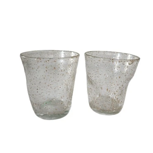 Blenko Style Dimpled MCM Drinking Glasses  With Bubbles And Glitter SET OF 2