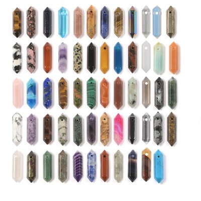 32mm Gemstone Rock Crystal healing hexagonal point chakra Reiki pendant bead