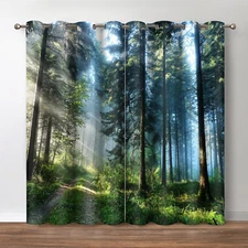 Forest Scenery Blackout Curtains Misty Sunshine Woodland Tree Path Nature Landsc