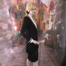 St. John Evening Black Skirt Suit Sz 8 Pink Silk Collar &Cuffs Black Satin Skirt 8