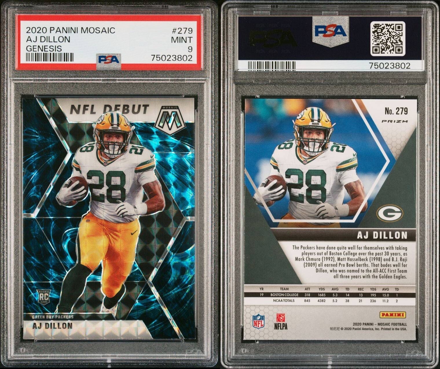 2020 Panini Mosaic AJ Dillon NFL Debut Genesis Prizm Rookie #279 PSA 9 Packers