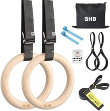 Wooden 1.25IN Gymnastic Rings with Adjustable Straps for Bodyweight Training
