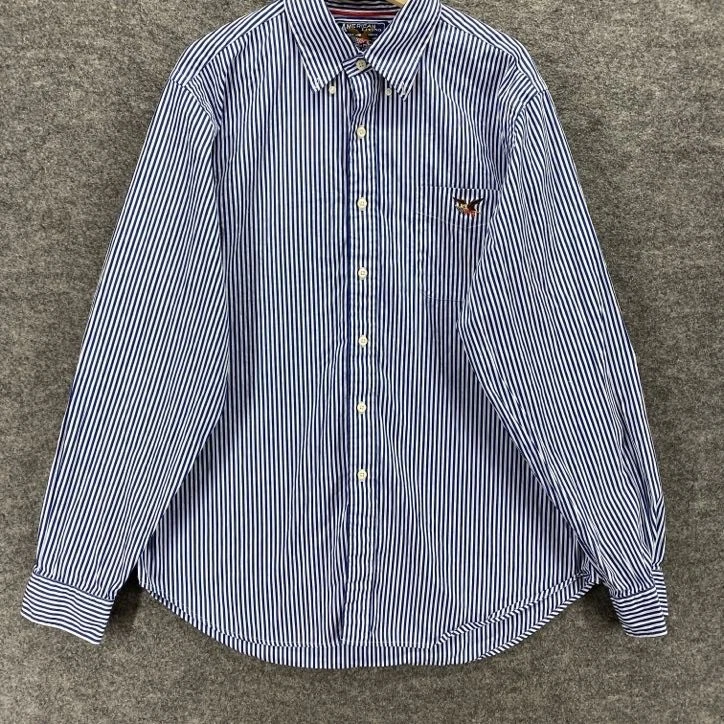 American Eagle Shirt Men XL White Striped Button Up Collared Cotton Long Sleeve - Image 4 of 4