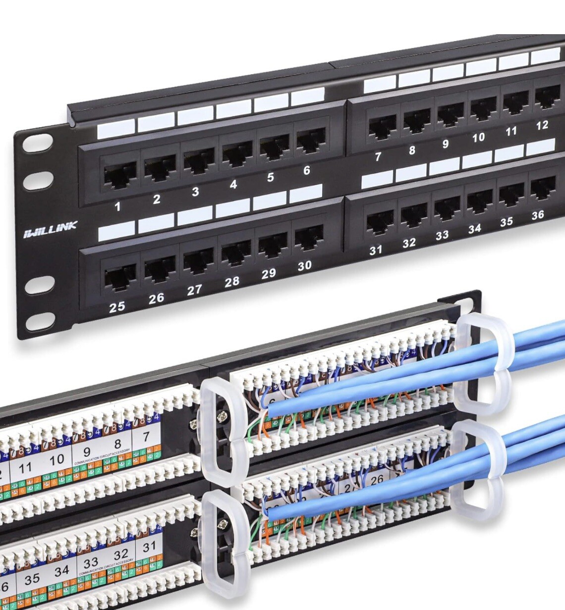 iwillink 48 Port RJ45 Cat6 Cat5e Cat5 Patch Panel Rack Mount or Wall ...
