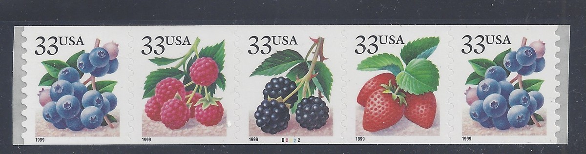 3302-3305, Plate Strip of 5, #B2222, Berries | eBay