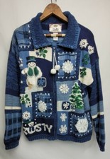 Vtg Tiara International Christmas Cardigan Sweater Womens Frosty Mistletoe Tree