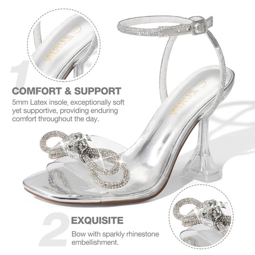 ZURIN Women's Bow Heeled Sandals Strappy Open Toe High Heels Wedding Party Shoes - Picture 60 of 77