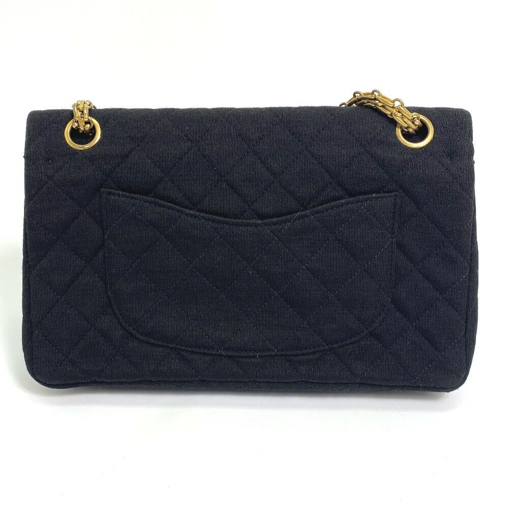 CHANEL CC Matelasse 2.55 W flap Chain Hand Bag Shoulder Bag Jersey Black