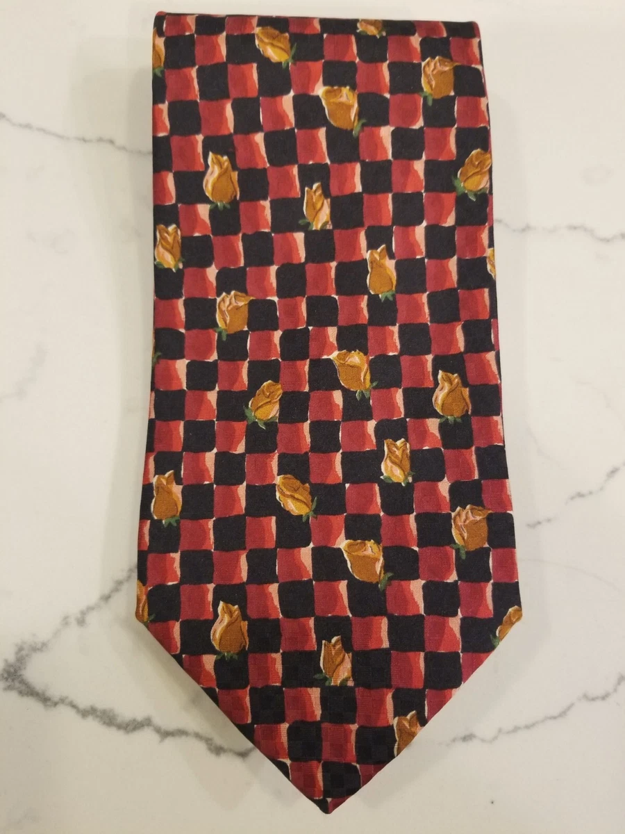 Ungaro Paris Mens Silk Necktie Black W/ Red Orange Pattern Excellent  Condition