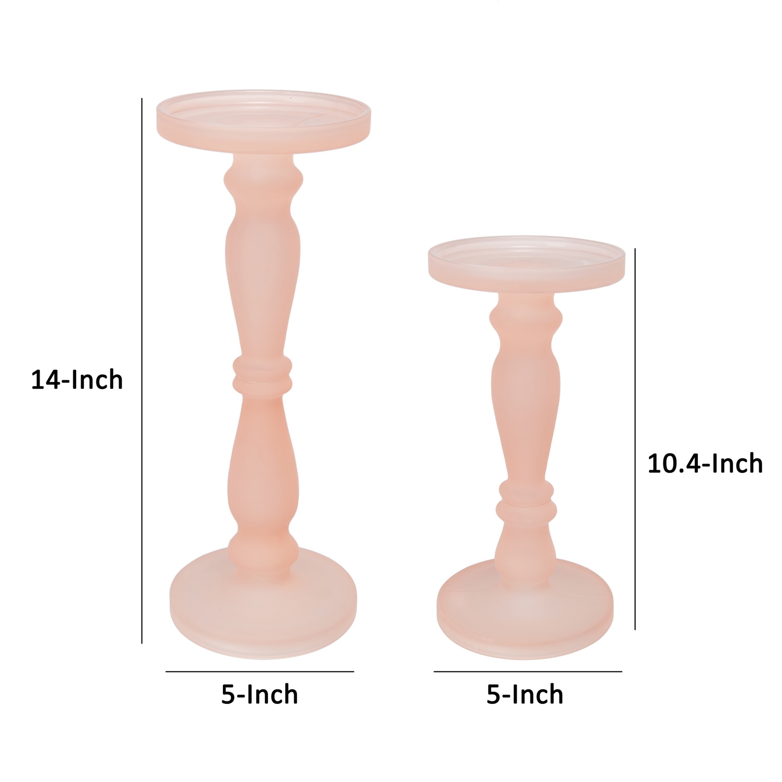 Qui 14, 11 Inch Candle Holders, Rose Pink Turned Pedestal Glass, Set of 2