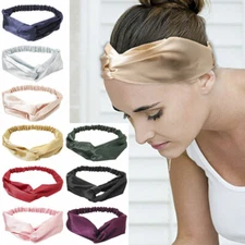 Stretchy Satin Solid Twist Knot Headband Elastic Wrap Turban Hair Band Hairband⇘