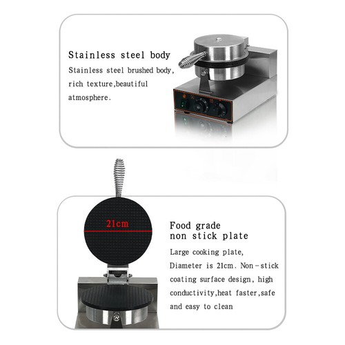 Ice Cream Cone Machine Commercial Electric Egg Roll Waffle Maker 1300W 21cm Dia - Bild 5 von 12
