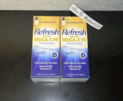 EXP 02/2027! 2 Box REFRESH OPTIVE MEGA-3 PF Preservative-Free Eye Drops 10mL NEW
