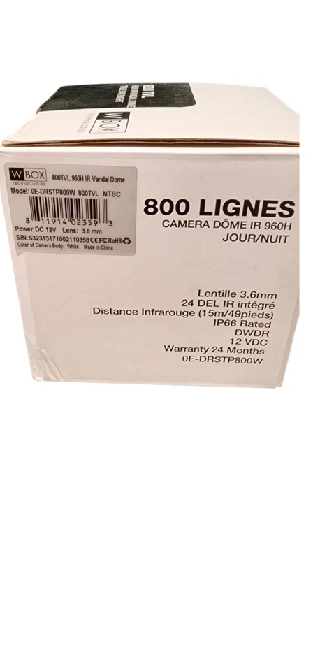 WBOX 800 TVL Dome Camera OE-DRSTP800W White - Image 2 of 2