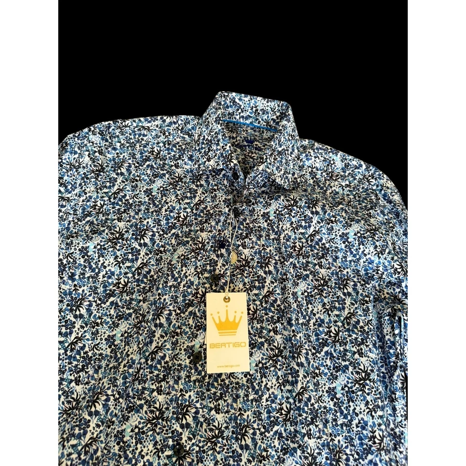 NWT Bertigo Blue Floral Long Sleeve Dress Shirt Mens Size S Extra Buttons B6 - Image 3 of 4