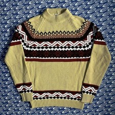 Vintage 70s K Mart Fair Isle Pattern Knit Sweater Biege Red Size Medium Women s