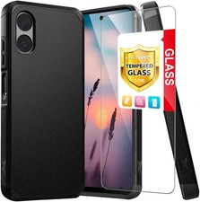 Motorola Moto G Play 4G 2024 Case with Tempered Glass Screen Protector, Black