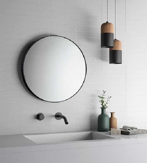 Specchio da parete, rotondo, cornice nera, diametro 60cm, filo lucido tondo