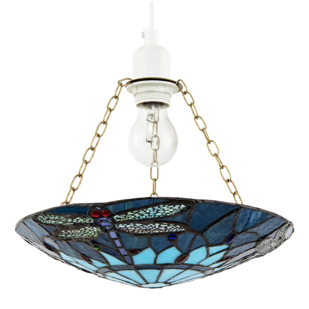 Midnight and Sky Blue Dragonfly Tiffany Glass Easy Fit Pendant Shade by Happy...