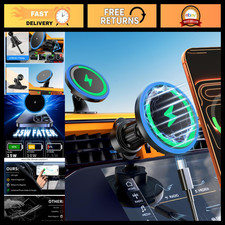 3-in-1 MagSafe Wireless Car Charger Mount, LED RGB Hands-Free, Fast Charging