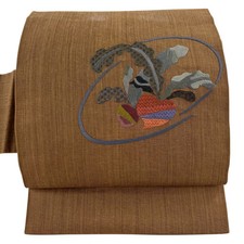 JAPANESE KIMONO BELT NAGOYA OBI BROWN PURE SILK AA9054