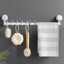 Suction Cup Towel Bar, 24 in Adjustable Towel Rack with 5 Hooks