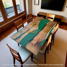 48"x24" Green Epoxy Resin Dining Wood Table Top Live Edge Furniture Hotel Decors