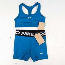 Nike Girls Medium Sports Bra & 3" Bike Shorts Set - Green Abyss (Blue)
