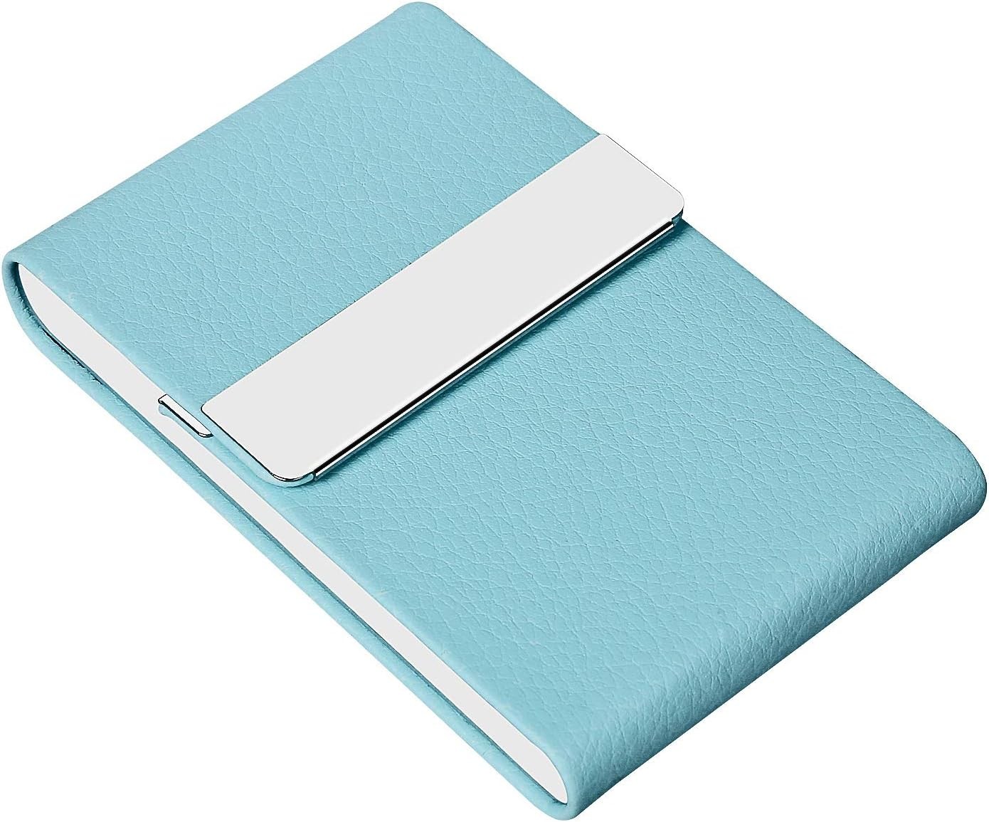 JuneLsy Professional Business Card Holder Case PU Leather Metal Y-Light Blue 