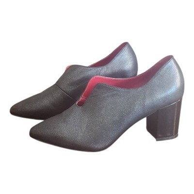 Girotti Block Heel Pointed Toe Black Leather Shoes Sz 7.5