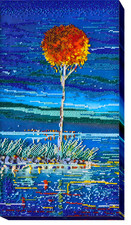 Bead Embroidery Kit "Fire in sky blue - 1" Stitching Handmade Beadwork