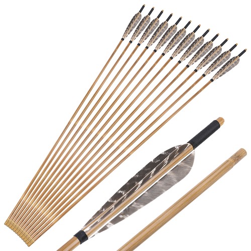 Flechas de bambú de 33 pulgadas plumas naturales tiro con arco arco arco largo arcos recurvos flechas de caza - Imagen 11 de 14
