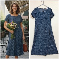 VTG 90s Liz Claiborne Dress Women Blue Floral Modest Rayon Cottagecore 10