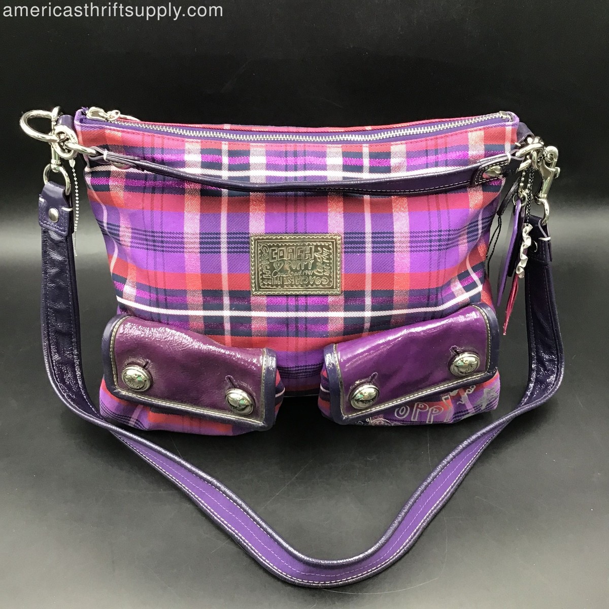 Coach Poppy Purple Plaid Purse Coach Multicolor Plaid 'Purple