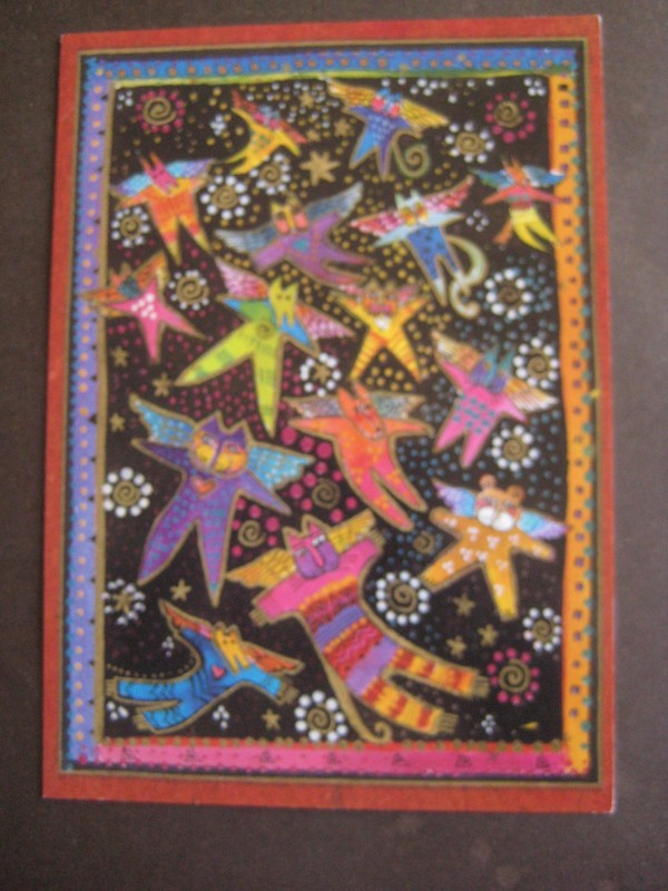 UNUSED 1990s vintage greeting card Laurel Burch BIRTHDAY Angel Animals