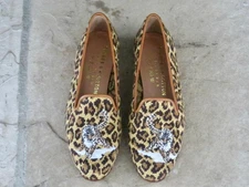 New STUBBS & WOOTTON Kitty True Snow Leopards Embroidered Loafers Shoes 6